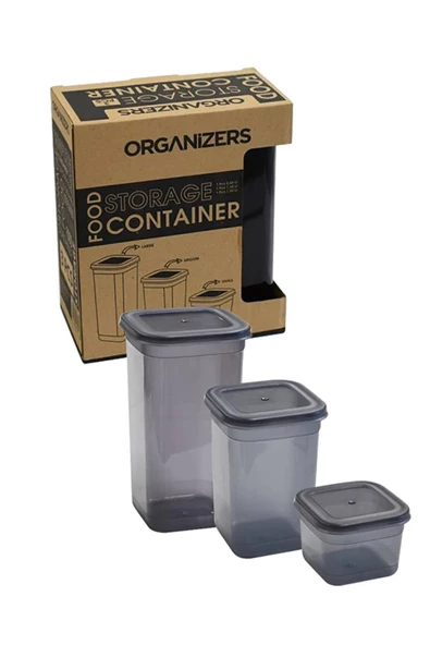 NESS AVM Antrasit Organizer 3 Boy Saklama Kabı Seti Sızdırmaz Kapaklı 3'lü Set (0.60 Lt +1.30 Lt +1.90 Lt)