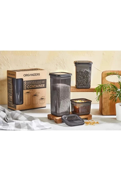 NESS AVM Antrasit Organizer 3 Boy Saklama Kabı Seti Sızdırmaz Kapaklı 3'lü Set (0.60 Lt +1.30 Lt +1.90 Lt) - 2