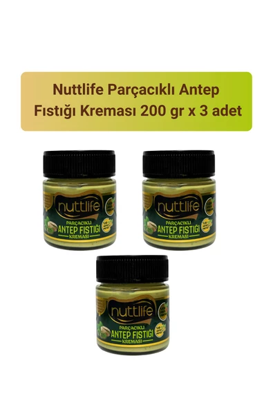 Nuttlife Parçacıklı Antep Fıstığı Kreması 200 gr x 3 Adet