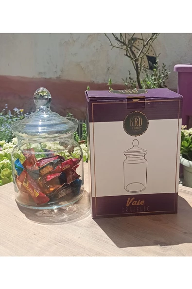 İNCEGİL HOME El Yapımı Üfleme Cam Vase Drajelik, Şekerlik, Sunumluk, Çerezlik, Çay Şeker Kavanozu 23cm - 3