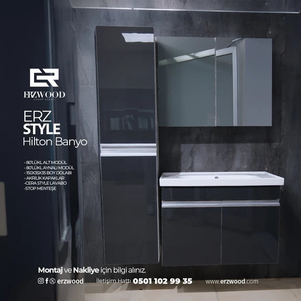 ERZWOOD STYLE 80 LİK LAVABOLU %100 MDF