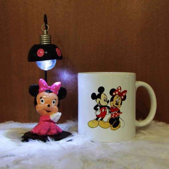Minnie Mouse Işıklı Biblo Mickey Kupa 2Li Hediye Seti