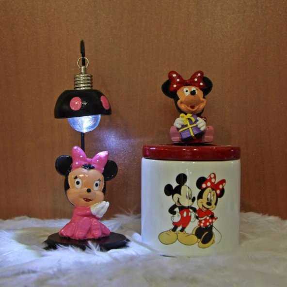 Minnie Mouse Işıklı Biblo Minnie Mouse Kalemlik 2Li Hediye Seti