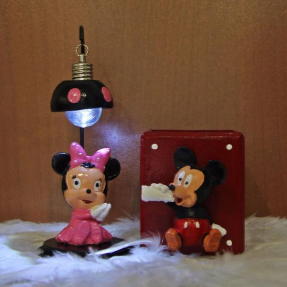 Minnie Mouse Işıklı Biblo Mickey Mouse Kalemlik 2Li Hediye Seti