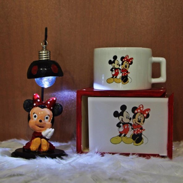 Minnie Mouse Işıklı Biblo Mickey Kutulu Kupa 2Li Hediye Seti