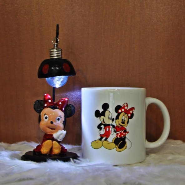 Minnie Mouse Işıklı Biblo Mickey Kupa 2Li Hediye Seti