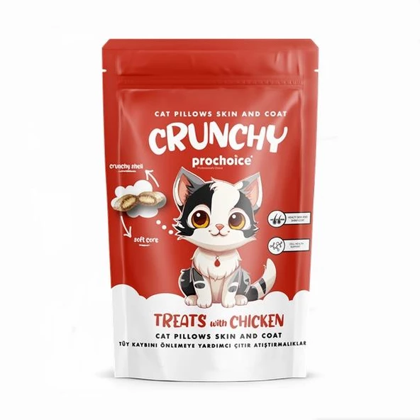 Prochoice Crunchy Skin & Coat, Kediler için Tüy Kaybını Önlemeye Yardımcı Tavuklu Çıtır Atıştırmalık 60gr