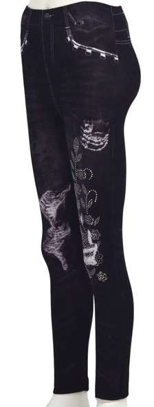 6 Adet Kot Görünümlü Desenli Renkli Kadın Tayt (no13,no19,no25) - 6