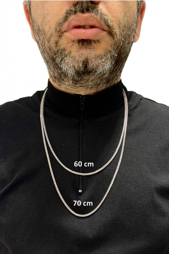 925 Gümüş Tilki Kuyruğu 60 cm 3.2 mm Erkek Zinciri Kolye - Resim 4