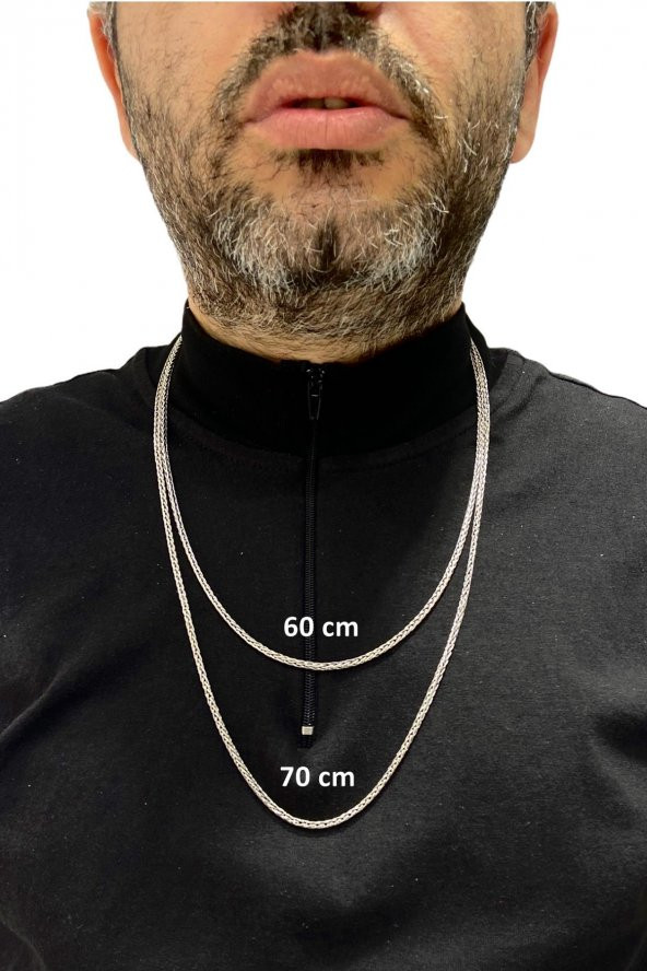 70 cm Tilki Kuyruğu 3.2 mm Erkek Zinciri Gümüş Kolye - Resim 3