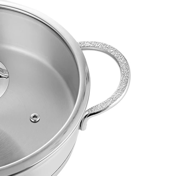 Nehir Silver Mat Trend 24 cm Sığ Kısa Çelik Tencere - 2