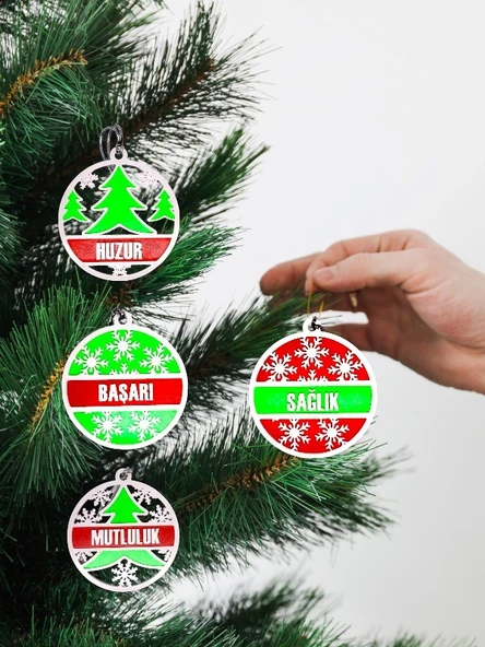 Yılbaşı Çam Ağacı Süsleri  4 Adet Dilek 8 x 8 cm - 2