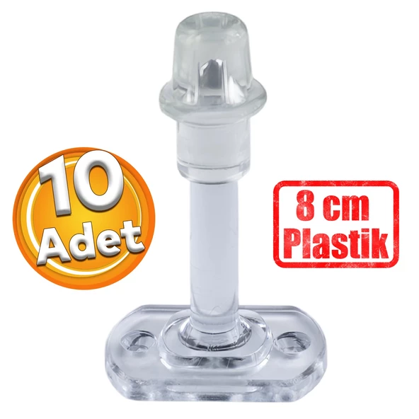 Plastik Kapı Pencere Arkası Şeffaf Renk Tampon 8 CM Vidalı Duvar Koruyucu Silikon Stoper 10 Adet ürün görseli