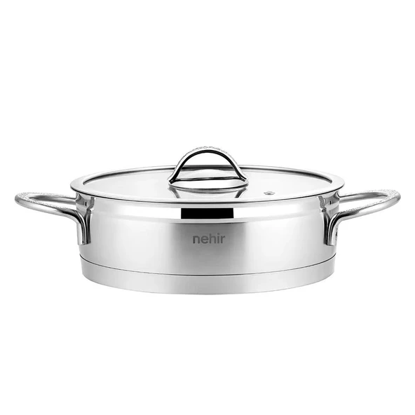 Nehir Silver Mat Trend 24 cm Sığ Kısa Çelik Tencere - 3