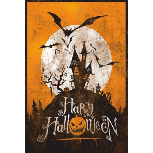 HAPPY HALLOWEEN RETRO AHŞAP BASKILI TABLO (F-162)