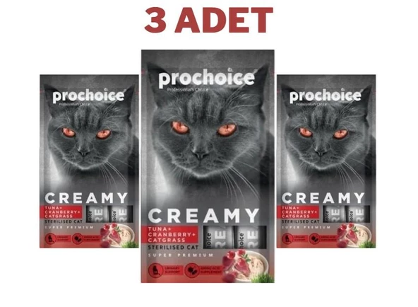 ProChoice Creamy Ton Balığı & Kızılcık ve Kedi Otlu Krema Kedi Ödülü 4x15 Gr 3 Adet