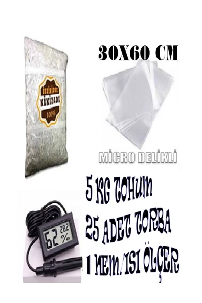 Istiridye Mantarı Başlangıç Seti ( 1 Kg Tohum + Nem Ölçer +10 Adet Micro Del0ikli Torba