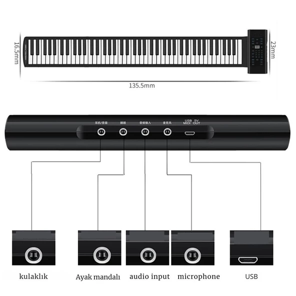 Taşınabilir Dijital Piyano: 88 Tuş, 128 Ses, USB, MIDI, Öğretim Modu ve Dahili Hoparlörler - 3