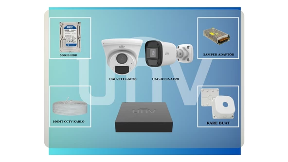 UNV 500GB HDD 5AMPER ADAPTÖR UAC-T112-AF28UAC-B112-AF28 Kamera seti