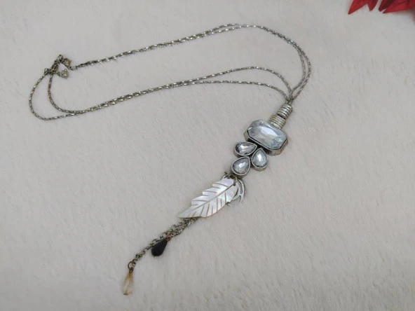 Otantik Swarovski Taşlı Çiçek Figürlü Sedef Tasarım Kolye - 2