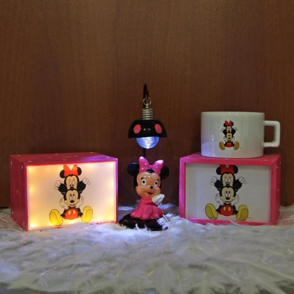 Minnie Mouse Işıklı Biblo Kutulu Kupa Led Işıklı Kumbara 3Lü Set