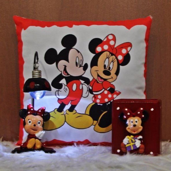 Minnie Mouse Işıklı Biblo Puf Yastık Kalemlik 3Lü Hediye Seti - 1