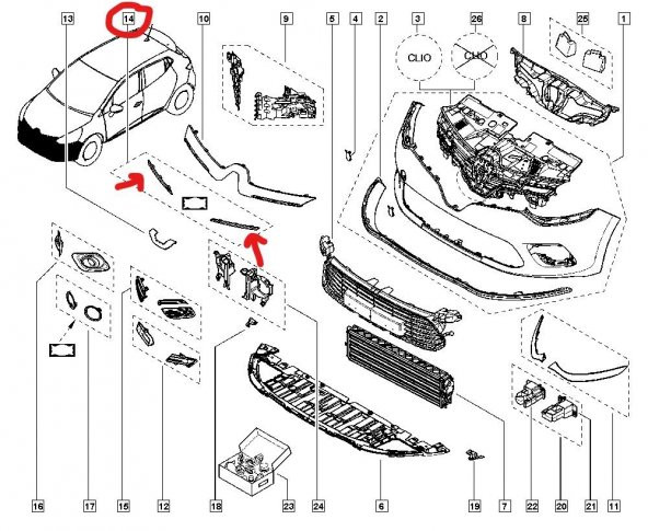 Renault Clio 4 Ön Panjur Çıtası Siyah Sağ Sol Takım 620723341R - 2
