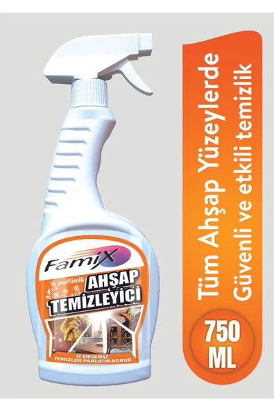famix Ahşap yüzeylerde güvenli ve etkili temizleyici - leke çıkarıcı ve parlatıcı sprey 750 ml