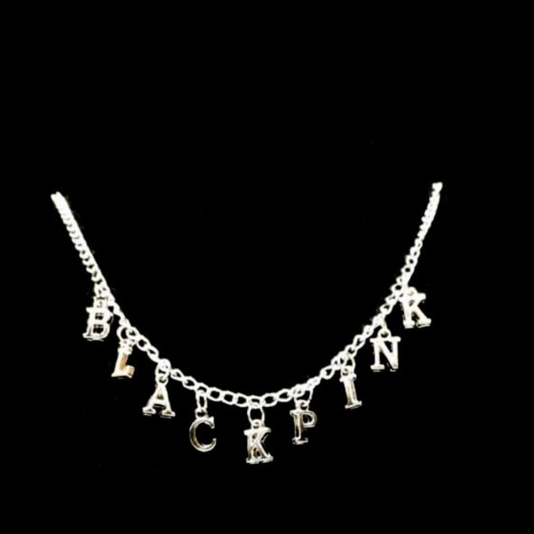 Gri Blackpink Yazılı Harfli 45 cm Zincirli Hediyelik Bayan Kolye - 2