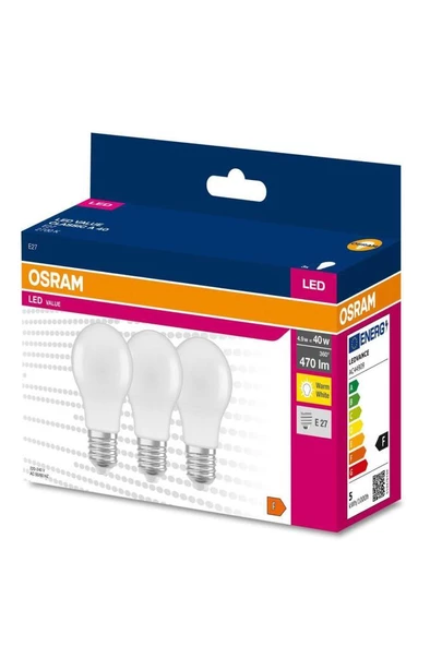 Osram Ledvalue 4,9W (40W) 3 lü Led Ampul Sarı - 2700K E27