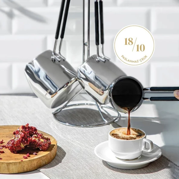 Nehir Modern 4 Parça Çelik Cezve Takımı - 2