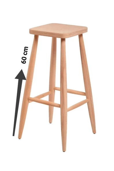 EFE AHŞAP SANATI 60 cm ( 2 ADET ) HAM AHŞAP KARE BAR TABURE SANDALYE - 2
