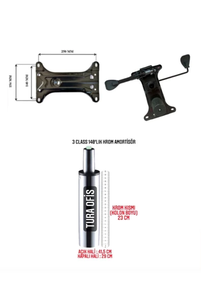 Tura Ofis Çift Kollu Mekanizma 140'lık Krom Amortisör Ofis Koltuğu Yedek Parçası