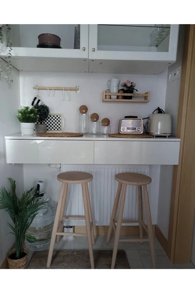 blackwhiskers Ahşap Yüksek Yuvarlak Bar Taburesı 2 Adet - Resim 2