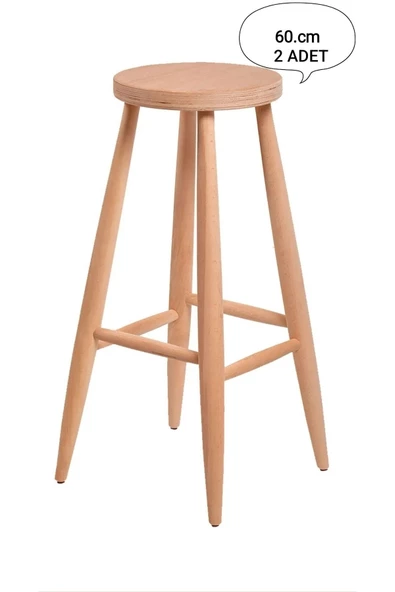 EFE AHŞAP SANATI 60 cm ( 2 ADET ) HAM AHŞAP YUVARLAK BAR TABURE SANDALYE - 2