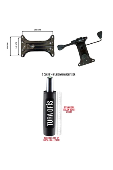 Tura Ofis 140lık Siyah Amortisör+çift Kollu Mekanizma Yedek Parça ürün görseli