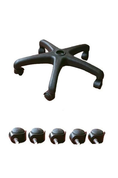 Tura Ofis 60'lık Yıldız Plastik Ayak + 5 Tekerlek Ofis Koltuğu Yedek Parçası