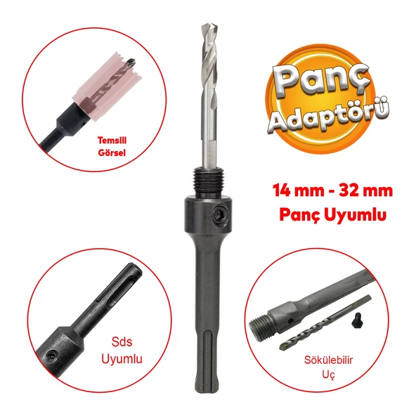 Ugr Metal Sds Plus Panç Adaptörü 14x32 mm Delik Oyuk Açma Delme No:2 Bi Metal Matkap Uyumlu