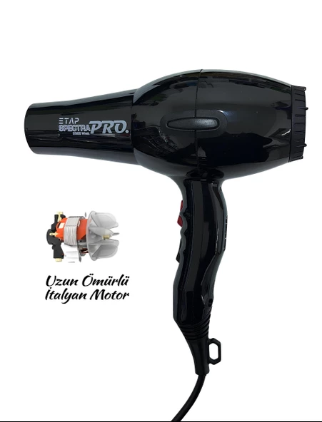 Etap Spectra Pro 2500 Watt Profesyonel Seri Kuaför Fön Makinesi (İtalyan Motor) Siyah