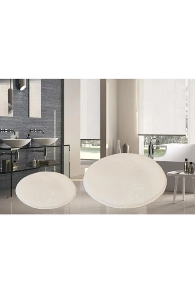 Regnum Yuvarlak Post Peluş Banyo Paspası Takımı Jel Dot Taban Klozet Takım 90x90 - 70x70 - 2