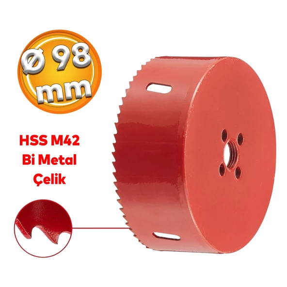 Metal Sds Plus Panç Ø 98 mm Çap 9.8 cm Delik Oyuk Açma Delme HSS Bi Metal Testeresi Adaptör Uç