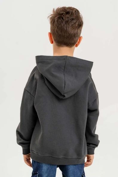 Kapüşonlu %100 Pamuk 3 İplik Erkek Çocuk Sweatshirt - Resim 8