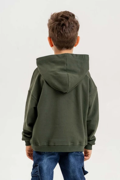 Kapüşonlu %100 Pamuk 3 İplik Erkek Çocuk Sweatshirt - Resim 2