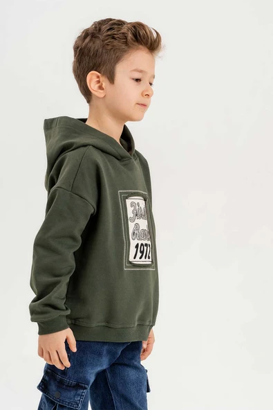 Kapüşonlu %100 Pamuk 3 İplik Erkek Çocuk Sweatshirt - Resim 4