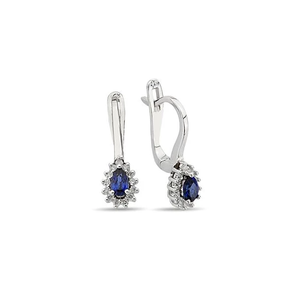 0,18 Karat Pırlantalı Safir Damla Anturaj Küpe