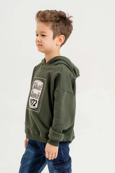 Kapüşonlu %100 Pamuk 3 İplik Erkek Çocuk Sweatshirt - Resim 5