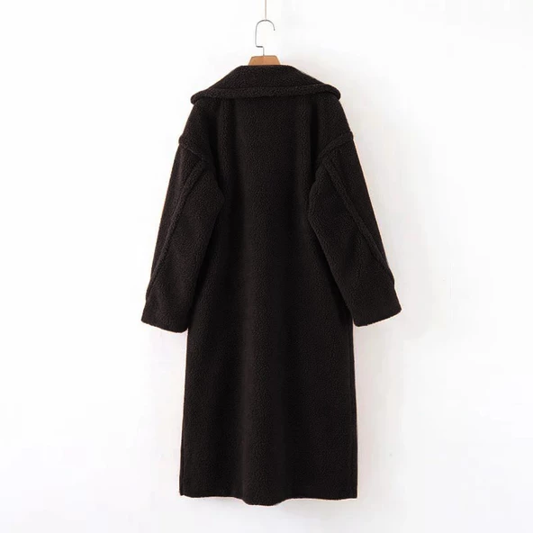 Peluş Kışlık Düğmeli Kadın Tüylü Ceket - 3