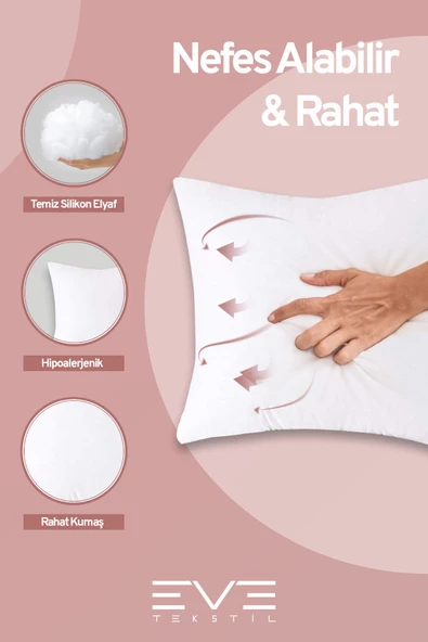 2 Adet Throw Serisi Antialerjik %100 Silikon Elyaf Dolgulu Kırlent Iç Kare Yastık 45x45cm 350gr - 4