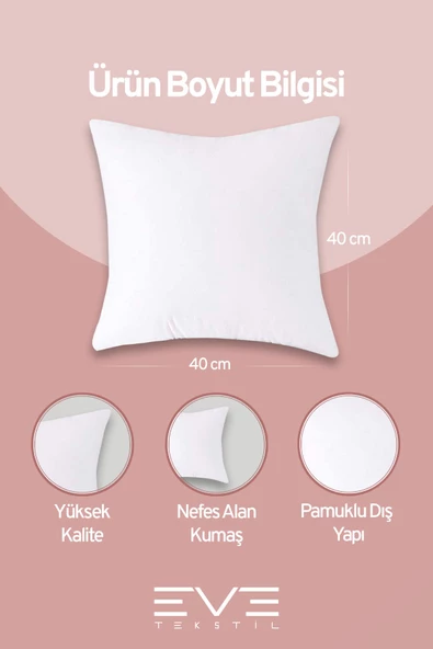 2 Adet Throw Serisi Antialerjik %100 Silikon Elyaf Dolgulu Kırlent Iç Kare Yastık 45x45cm 350gr - 3