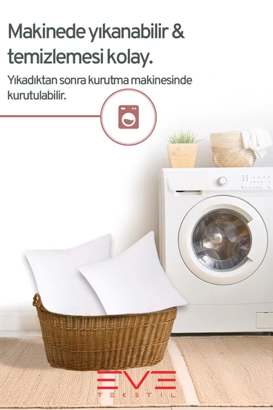 2 Adet Throw Serisi Antialerjik %100 Silikon Elyaf Dolgulu Kırlent Iç Kare Yastık 45x45cm 350gr - 8